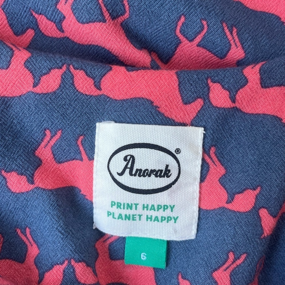 Anorak Horse Print Jersey Midi Dress Blue Pink Size 6 Pockets Elastic Waist - Picture 3 of 11